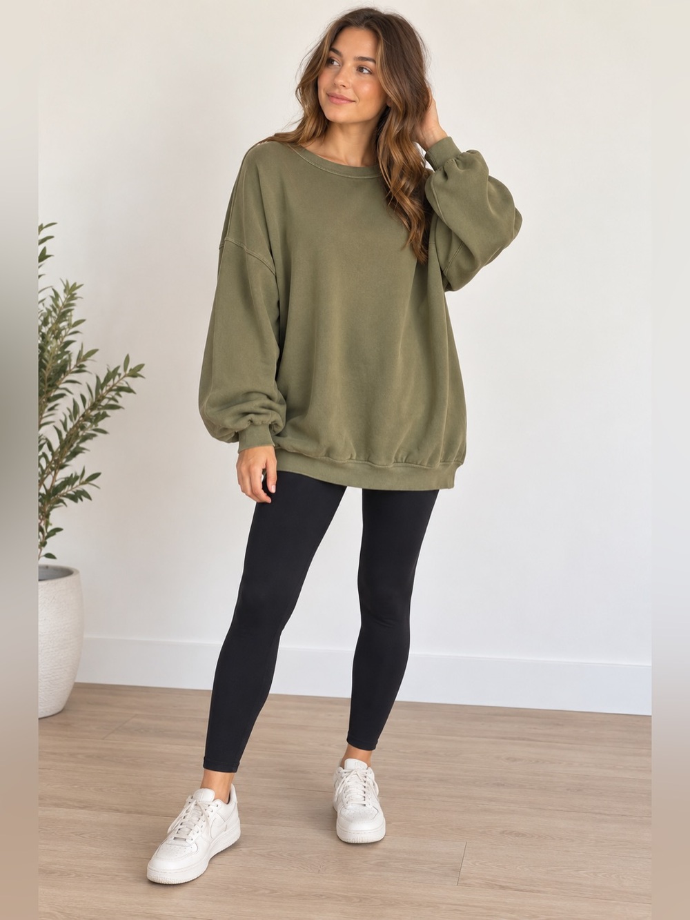 Aerie Oversized Sweatshirt XS/S‎ Olive Green Pullover Slouchy Y2K